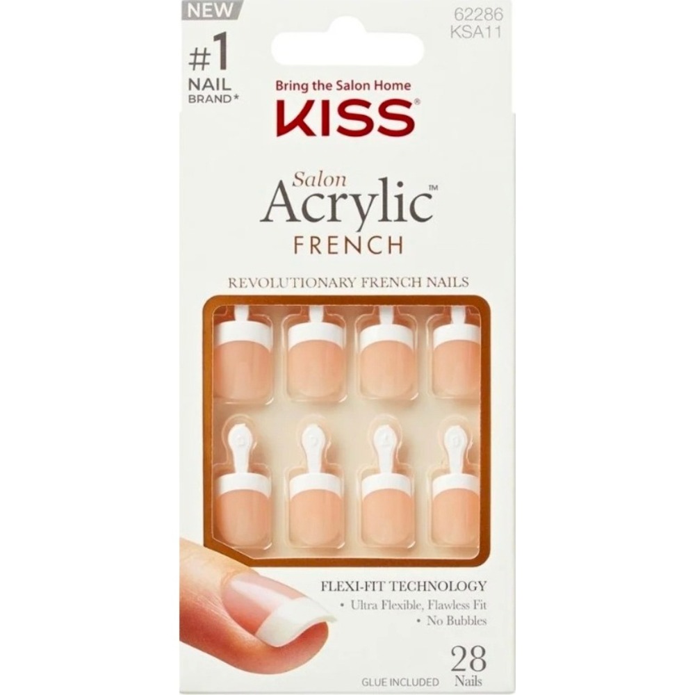 KISS Salon Acrylic French Nails Short Square Nude‎ Power Play Press-On Kit